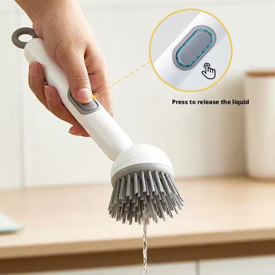 Kitchen Cleaning Brush with Soap Dispenser – Adjustable Handle Refillable