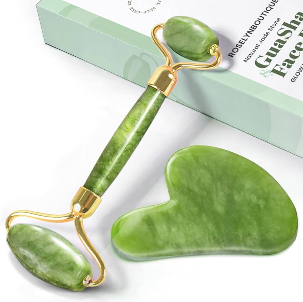 Real Natural Jade Face Roller and Gua Sha Stone