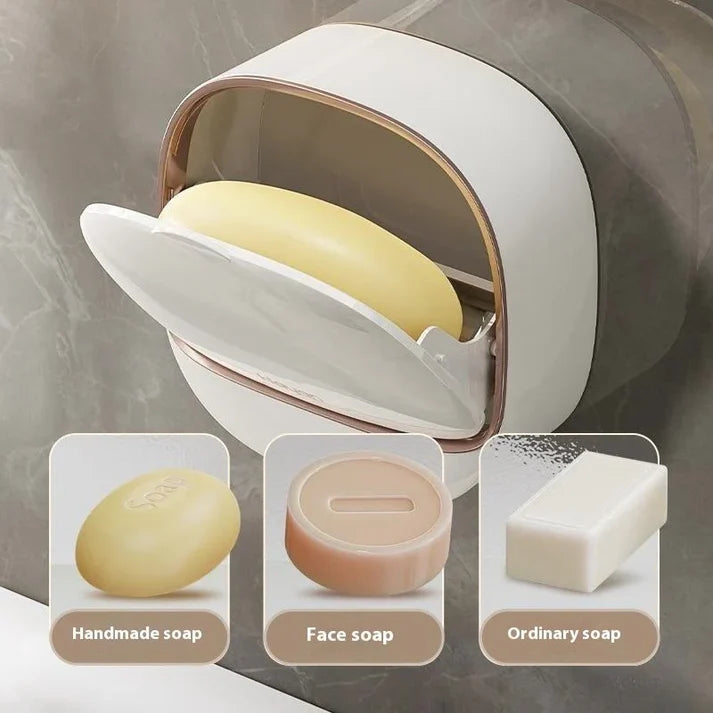 Soap Holder  with Lid Drain Bathroom Soap Dish No Drill Soap Box Organizer